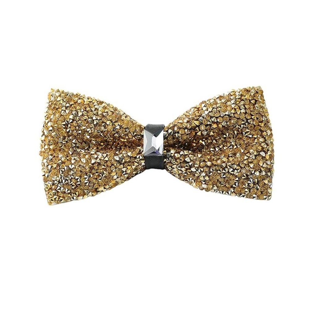 Mens Womens Rhinestone Bow Tie Satin Sequin Gold